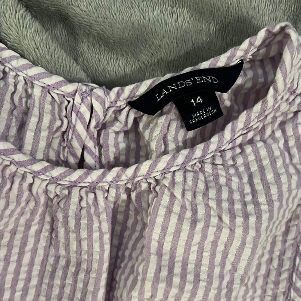 Lands' End Light lavender Striped Girls Dress - Picture 2 of 5